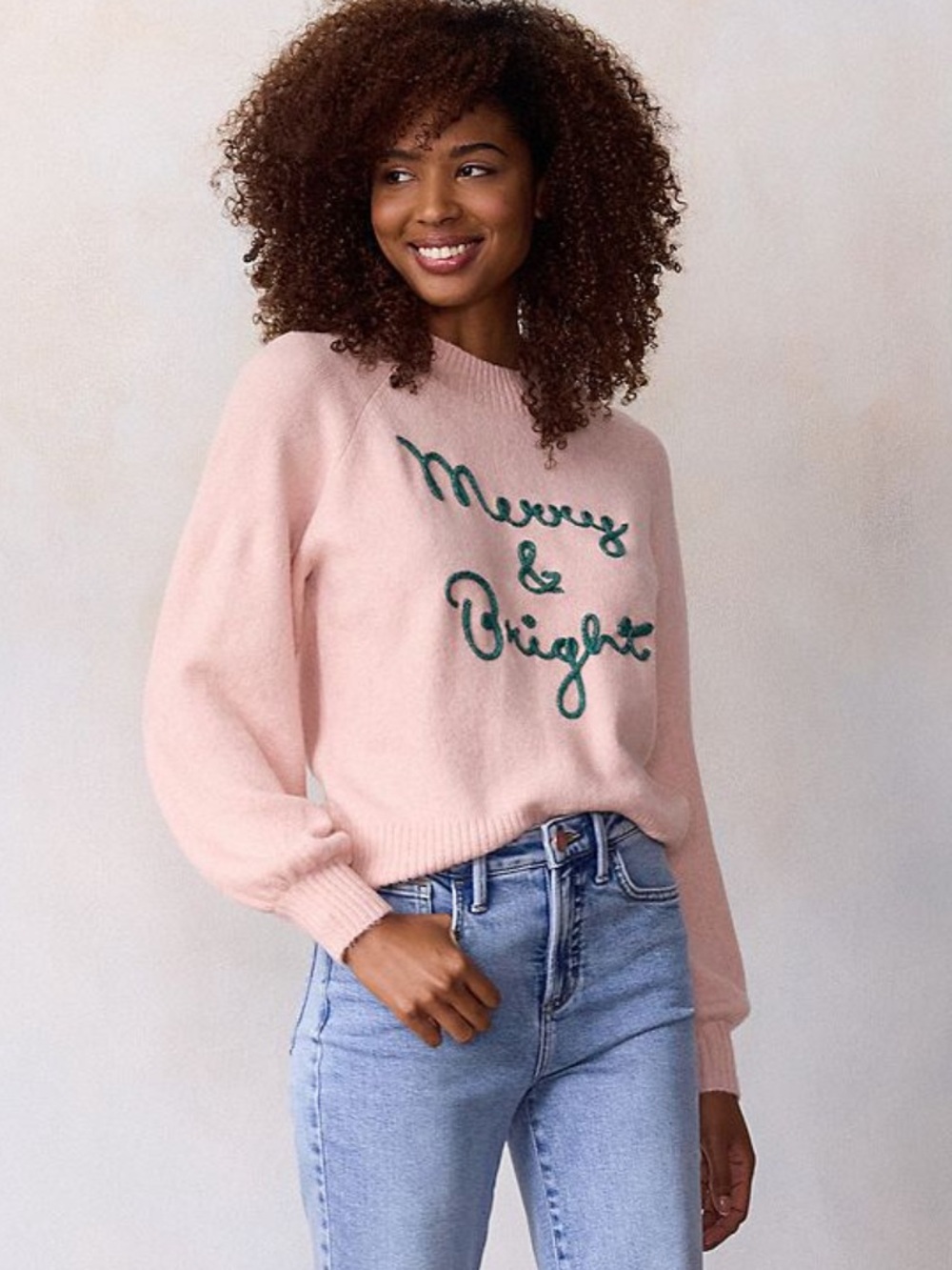 LC Lauren Conrad “Merry & Bright” Balloon Sleeve Crewneck Sweater NWT